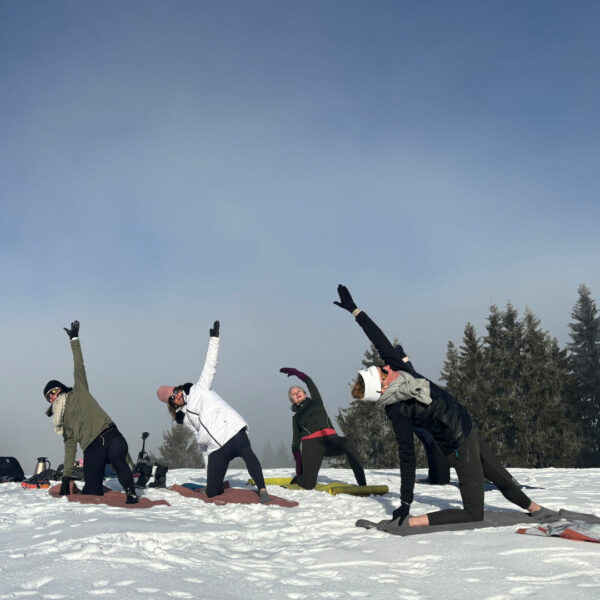 Pratique de yoga postural dans la neige