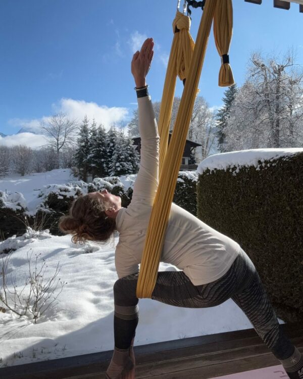 Guerrier 2 dans le hamac de yoga aérien